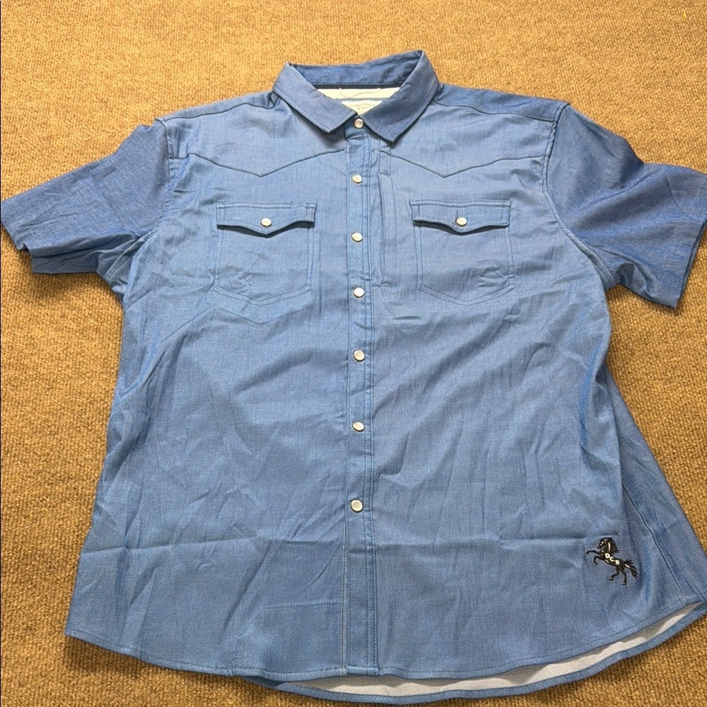Diamond Cross Ranch Shirt Mens 2XL Western Blue Pearl Snap Short Sleeve